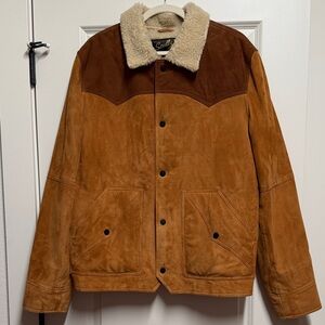 Scully Brown Suede Leather Jacket with Shearling Collar